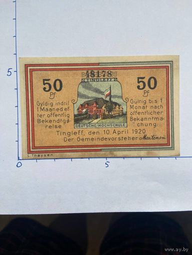 Нодгельд 50 пфеннигов Тинглев. Веймарская республика - 0202
