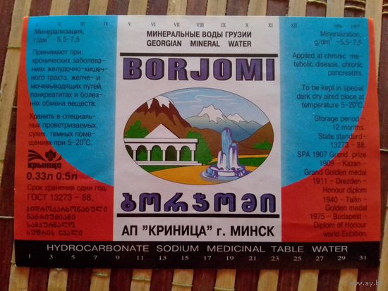 Этикетка от минералки. Крыница