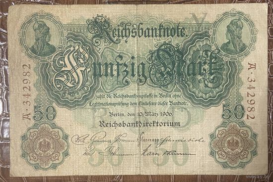 Банкнота 50 марок 1906 год. Германская империя.