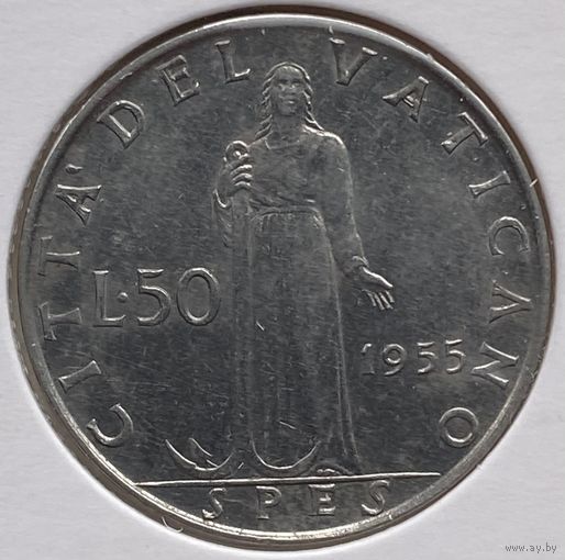 Ватикан 50 лир 1955 г. В холдере