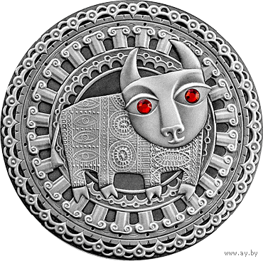 Цялец. 2009  (Taurus. 2009) , Телец . 2009  .  Серебро , 20 рублей . Знаки Зодиака . Гороскоп. Гараскоп .