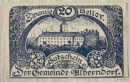Геллеров Нотгельд Австрия Альберндорф, 20 геллеров 1920 год