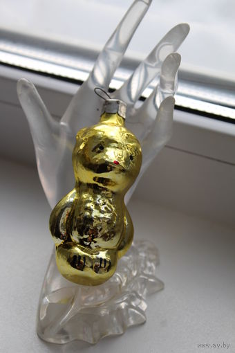 Стеклянная новогодняя игрушка советская "Медвежонок"