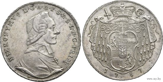 Австрия Зальцбург Иеронимус вон Коллоредо талер 1787 М ВЕЛИКОЛЕПНОЕ СОСТОЯНИЕ UNC-MS