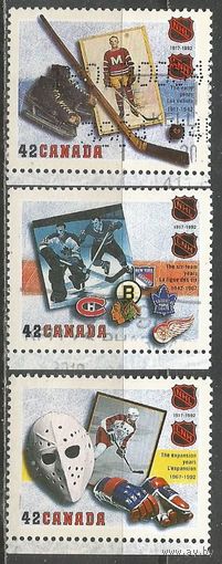 Канада. 75 лет  НХЛ. 1992г. Mi#1325-27. Серия.