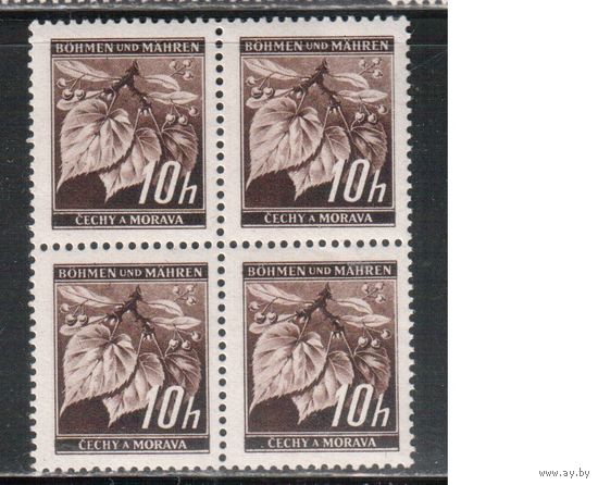 Германия(Оккупация Боснии и Моравии)-1939,(Мих.21) **  , Стандарт, Война, Флора, Липа, кв.бл.