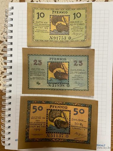 Нотгельд 10-25-50 пфеннигов Германия Линдау на Боденском озере-0301-2