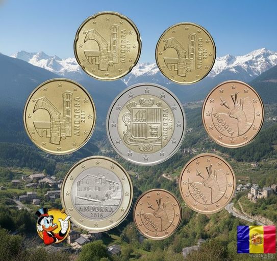 Андорра набор монет 1, 2, 5, 10, 20, 50 евроцентов; 1, 2 евро, UNC. Сторгуй за свою цену, предложи обмен!