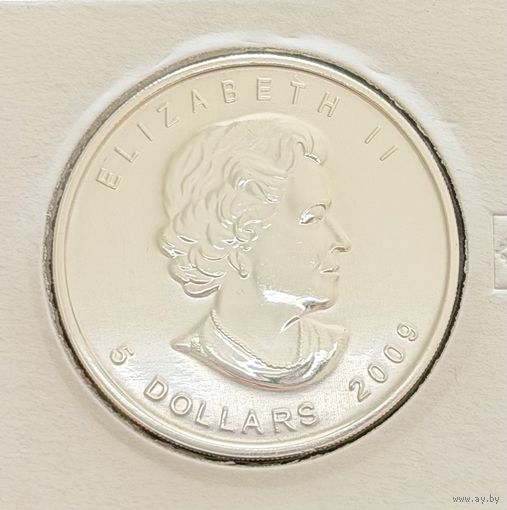 С 1 рубля без мц Канадский кленовый лист 2009 Canada 5 dollars серебро 999