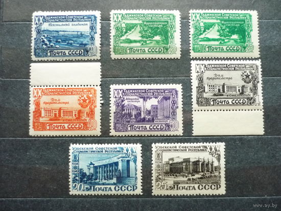 Серия марок и серийные марки СССР 1949г.! Качество! Чистые (MNH **)! Ранние. Все марки с #КВ (Квадратный растр, Тип I). По тематике - Архитектура, Таджикская и Узбекская ССР. Состояние.