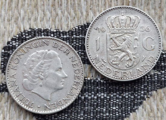 Нидерланды 1 гульдена 1956 года. Королева Юлиана. Серебро. Сторгуй за свою цену, предложи обмен! Y30