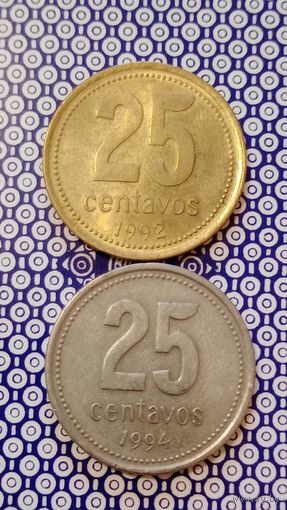 Аргентина 25 сентаво1992,1994 лот 2 штуки
