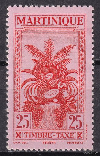 60.FrK. Франция. Колонии. Мартиника. Доплатные марки. Фрукты. 1943 г. 25C.  Mi.#25.