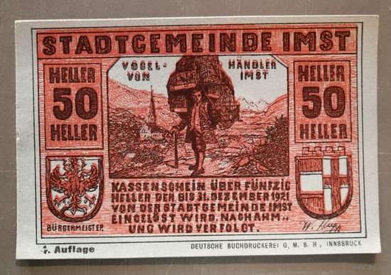 Германия, нотгельды, 50 геллеров/пфеннигов 1921 год, город Имст,