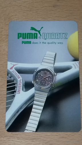 Календарик пластиковый 1987 Япония. Кварцевые часы "PUMA". Пластик