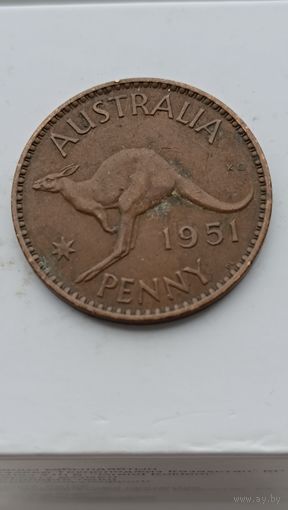 Австралийский фунт, пенни 1951 года - Георг VI (Король Великобритании и Северной Ирландии). Монета не чищена. 818