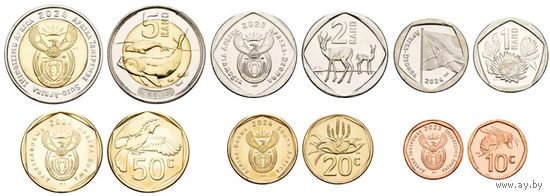 ЮАР 2023-2024 год. НАБОР 6 монет (10, 20, 50 центов и 1, 2, 5 рандов) UNC