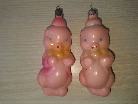 Поросята в тельняшке, свинки морячки  - два поросенка - новогодние елочные игрушки СССР