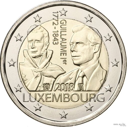 2 евро 2018 Люксембург 175 лет со дня смерти Гийома I  UNC из ролла