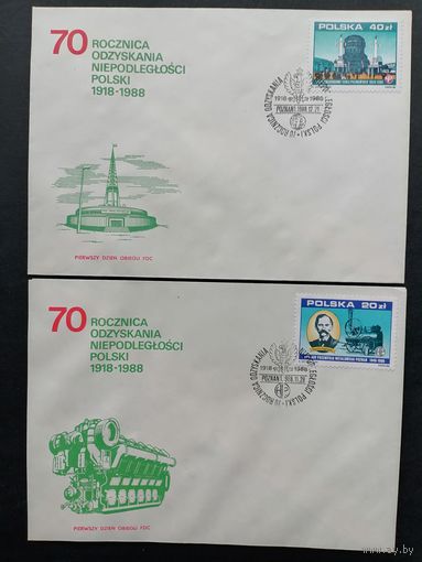 Польша 1988 Шесть КПД с полной серией марок "70 лет со дня обретения независимости Польской Республики: развитие промышленности" (спецгашение) Mi.3158,3162,3164,3177,3181,3183 каталог 3.70 евро