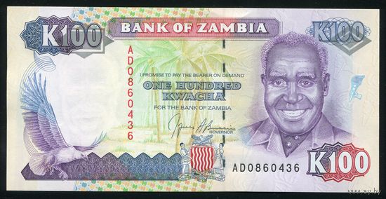 Замбия 100 квача 1991 г. P34. Серия AD. UNC