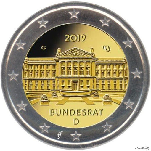 2 евро 2019 Германия F 70 лет Бундесрату UNC из ролла