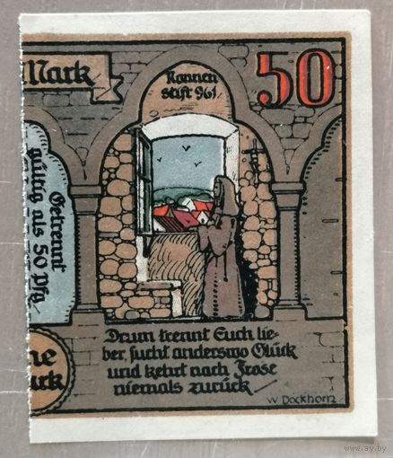 Германия 50 пфеннигов 1921 год, Хальберштадт, редкая надпечатка на половинке нотгельда