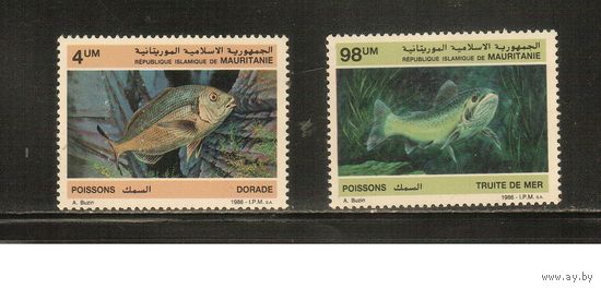 Мавритания-1986(Мих.899-900),  ** ,   Морская  Фауна , Рыбы(полная серия)