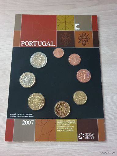 Португалия 2007 год. 1, 2, 5, 10, 20, 50 евроцентов, 1, 2 евро. Официальный набор FDC монет в буклете