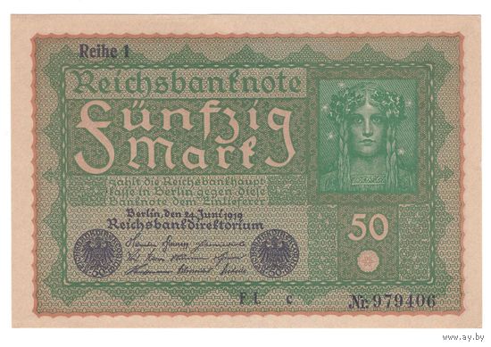 Германия 50 марок 1919 года. Состояние UNC! (2)