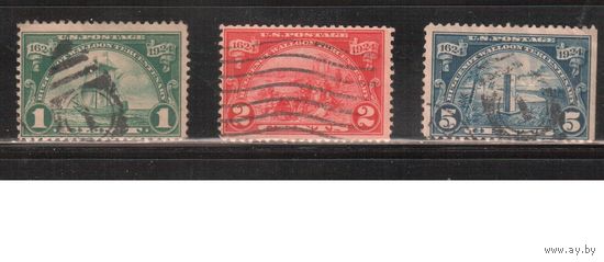 США-1924, (Скотт.614-616),  гаш. , Высадка гугенотов, Флот(полная серия)