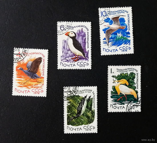 СССР 1976 г. Фауна. Водоплавающие птицы. Заповедники СССР, полная серия из 5 марок #0178-Ф1P34