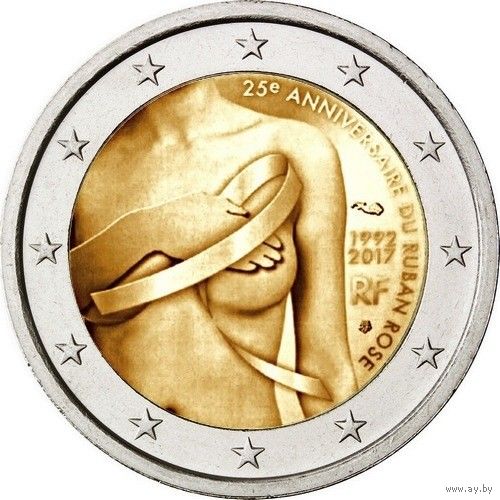 2 евро 2017 Франция  25 лет Розовой ленте  UNC из ролла