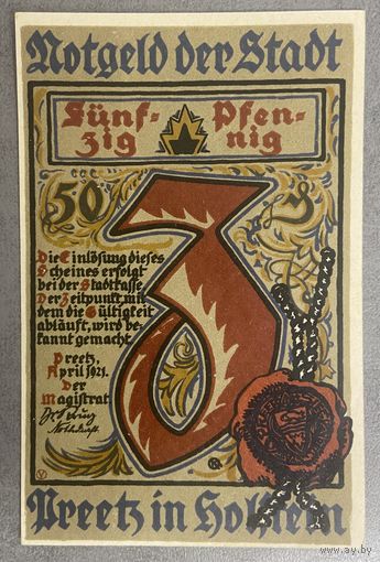 Нотгельд 50 пфеннигов Преец 1921 год. Веймарская республика.