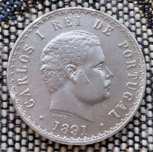 Португалия 500 рейсов 1891 года. Король Карлос I. Серебро! Сторгуй за свою цену, предложи обмен! Y100