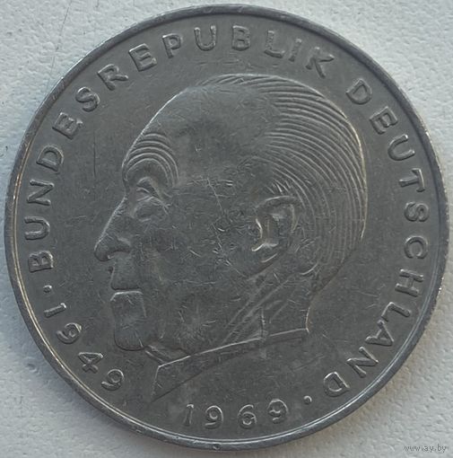 Германия 2 марки 1972 г. D. Конрад Аденауэр. 20 лет Федеративной Республике (1949-1969)