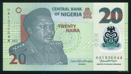 Нигерия 20 найра 2021 г. P34r. Серия HA. Полимер. UNC