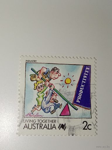 Австралия год 1988.  Промышленность / Производительность Австралии, изображенные в виде мультфильма.