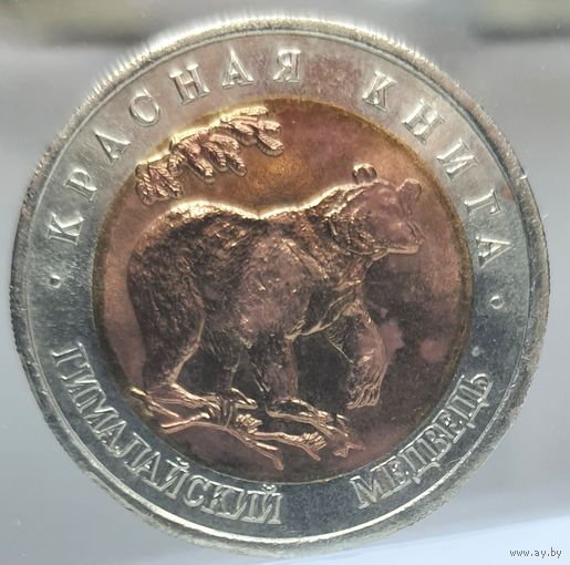 50 рублей 1993 Гималайский медведь, Красная книга. Состояние UNC. Более 40 лотов с 1 рубля