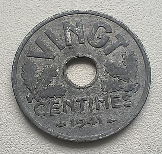 Франция 20 сантимов, 1941. "VINGT".  1-8-5