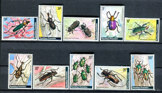 Руанда - 1978г. - Жуки - полная серия, MNH, 1 марка с маленьким пятнышком-повреждением клея [Mi 930-939] - 10 марок