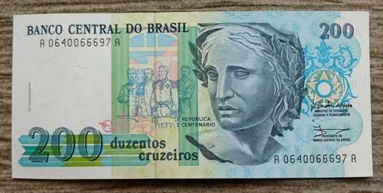 Werty71 Бразилия 200 Крузейро 1990 UNC банкнота 1 2