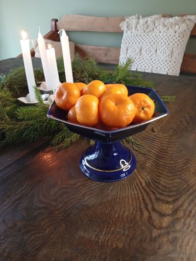 Ваза на ножке кобальт с золотом для конфет или фруктов Bareuther Waldsassen Bavaria echt Cobalt, Германия