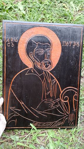 Икона резная Василевичи. Икона времён СССР. Образ св. Петра на дереве, деревянная икона Петр