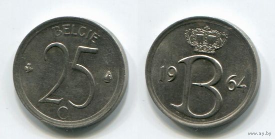 Бельгия. 25 сантимов (1964, BELGIE, XF)