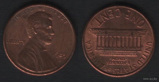 США km201b 1 цент 1989 год (D) (_5 ТОРГ ЛЮБОЙ