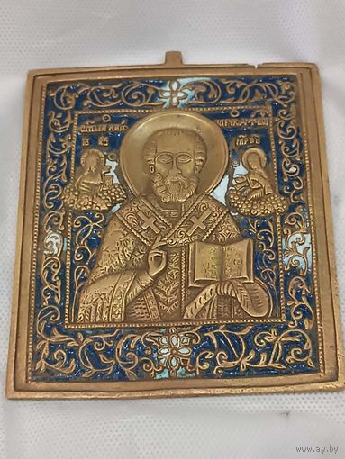 Икона "Николай Чудотворец". Литье. с эмалями. Отличное состояние. 10Х11см.