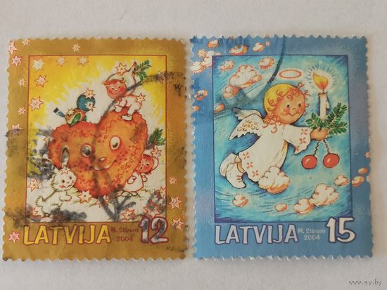 Две марки из серии "Счастливого рождества" - Рождественский сюжет и Ангел