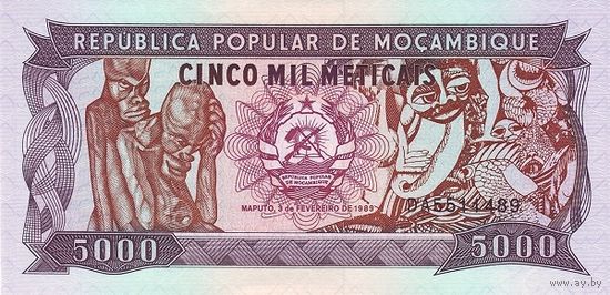Мозамбик 5000 метикал образца 1989 года UNC p133b