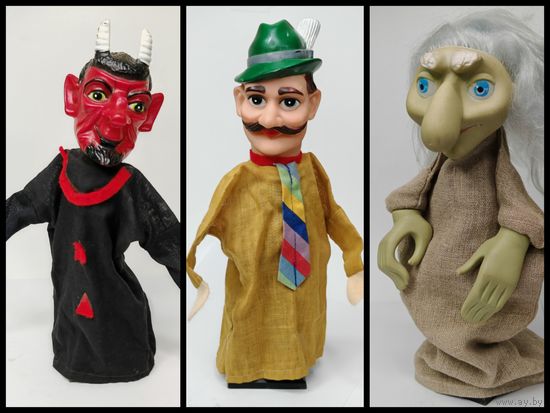 Кукла-перчатка. СССР Чёрт, Охотник, Баба Яга, Одним лотом 3 шт. С рубля